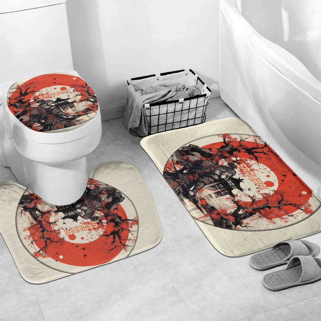 Samurai Warrior Japan Bathroom Set Red-blossomed Tree Classic Japanese Stylized - Wonder Print Shop