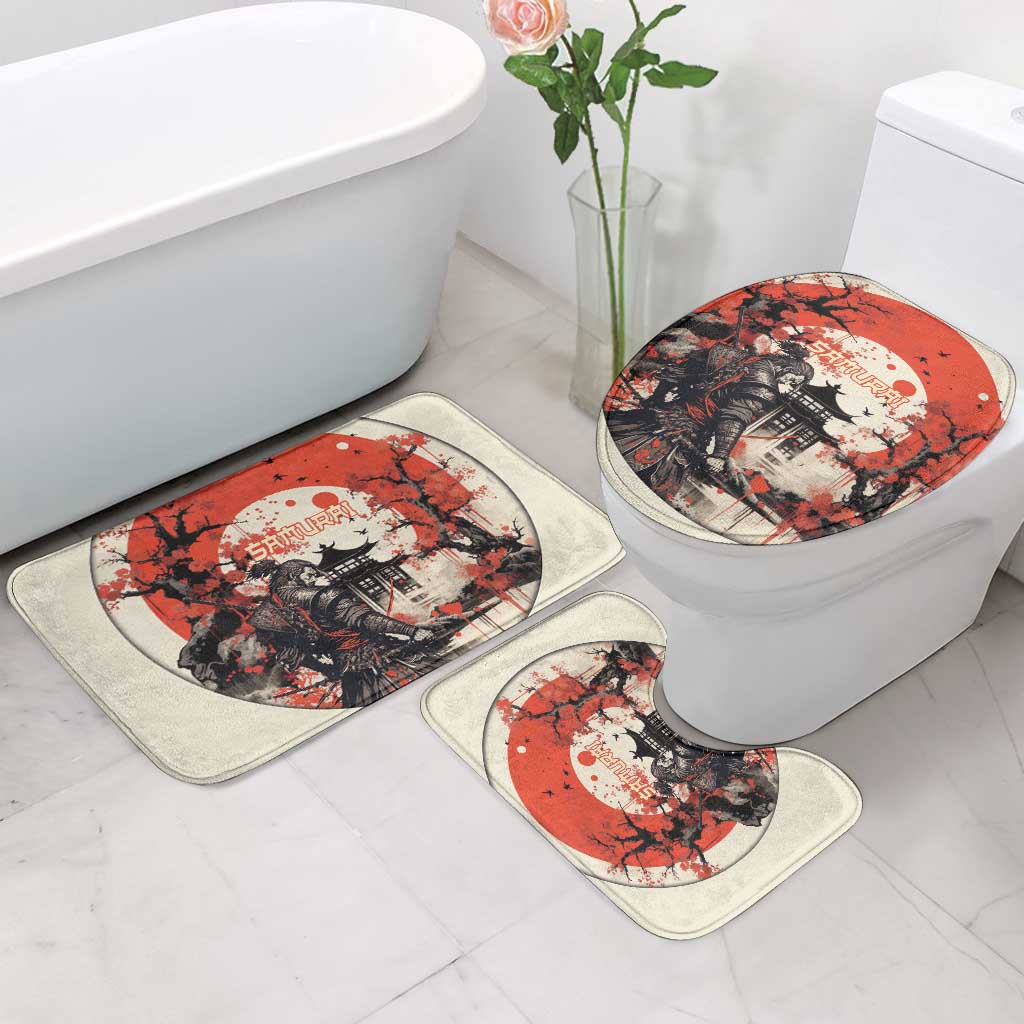 Samurai Warrior Japan Bathroom Set Red-blossomed Tree Classic Japanese Stylized - Wonder Print Shop