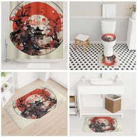 Samurai Warrior Japan Bathroom Set Red-blossomed Tree Classic Japanese Stylized - Wonder Print Shop