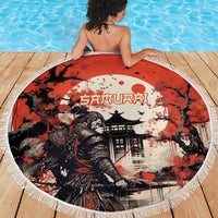 Samurai Warrior Japan Beach Blanket Red-blossomed Tree Classic Japanese Stylized - Wonder Print Shop