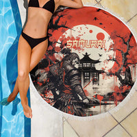 Samurai Warrior Japan Beach Blanket Red-blossomed Tree Classic Japanese Stylized - Wonder Print Shop