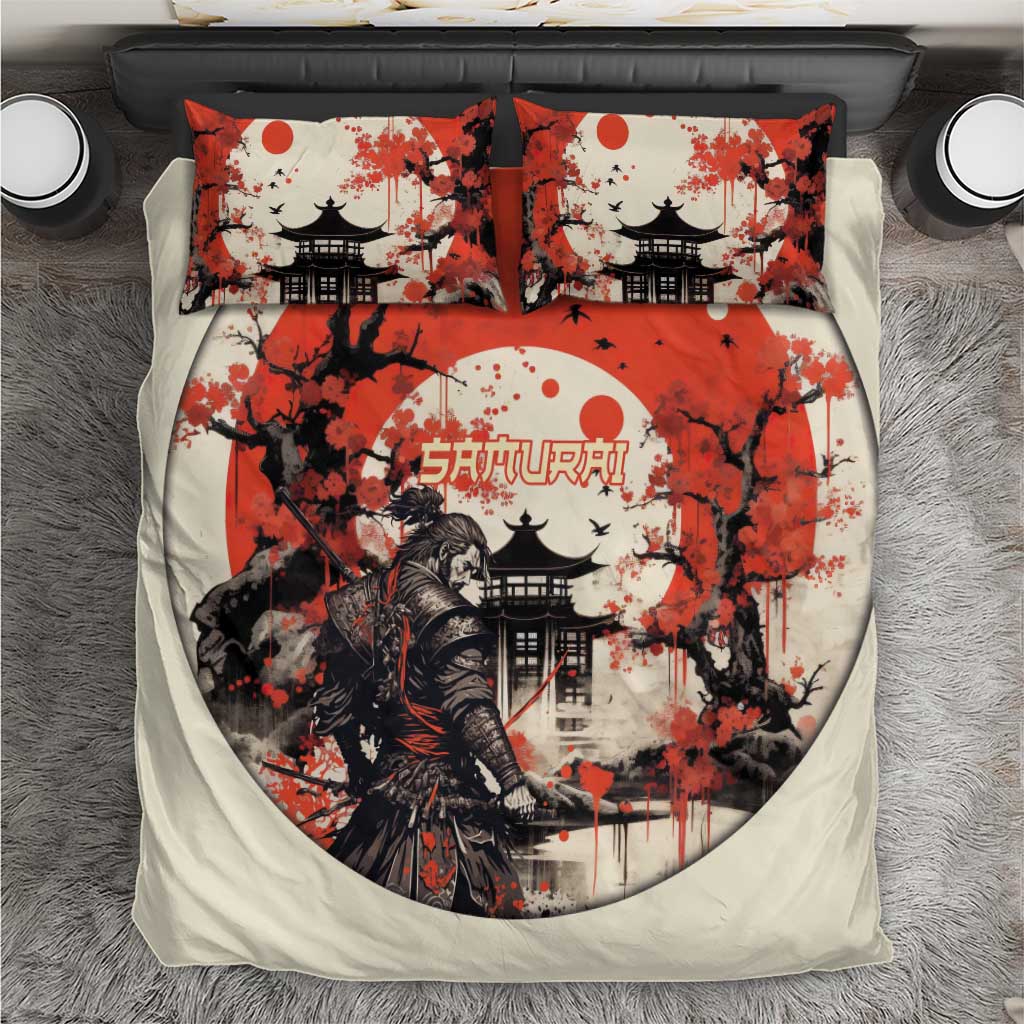 Samurai Warrior Japan Bedding Set Red-blossomed Tree Classic Japanese Stylized - Wonder Print Shop