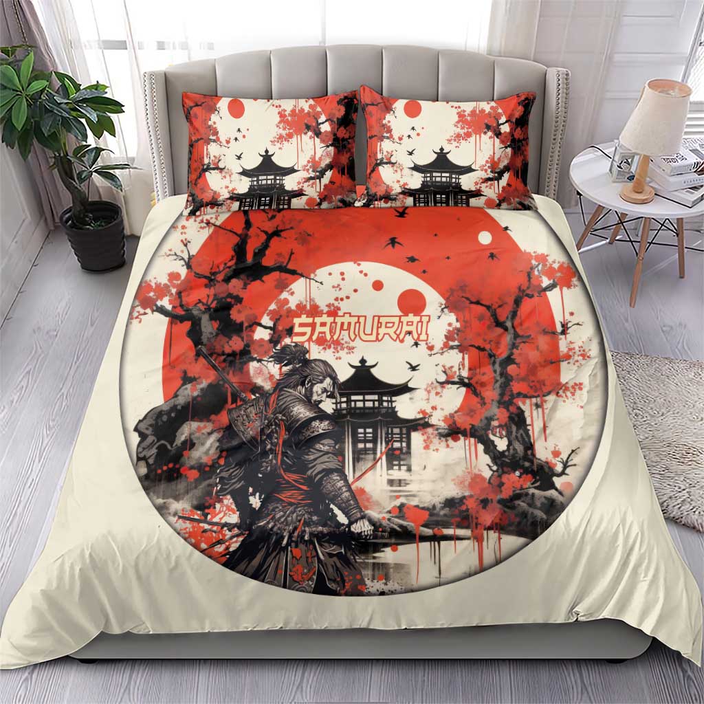 Samurai Warrior Japan Bedding Set Red-blossomed Tree Classic Japanese Stylized - Wonder Print Shop