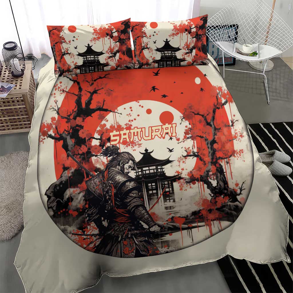 Samurai Warrior Japan Bedding Set Red-blossomed Tree Classic Japanese Stylized - Wonder Print Shop