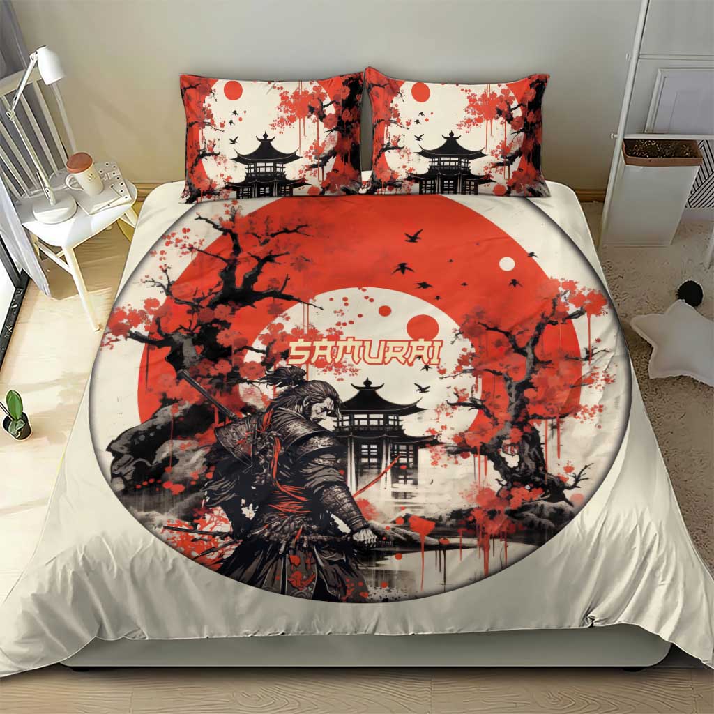 Samurai Warrior Japan Bedding Set Red-blossomed Tree Classic Japanese Stylized - Wonder Print Shop