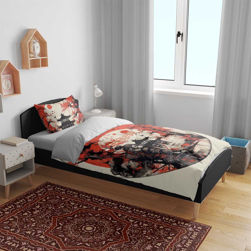 Samurai Warrior Japan Bedding Set Red-blossomed Tree Classic Japanese Stylized - Wonder Print Shop