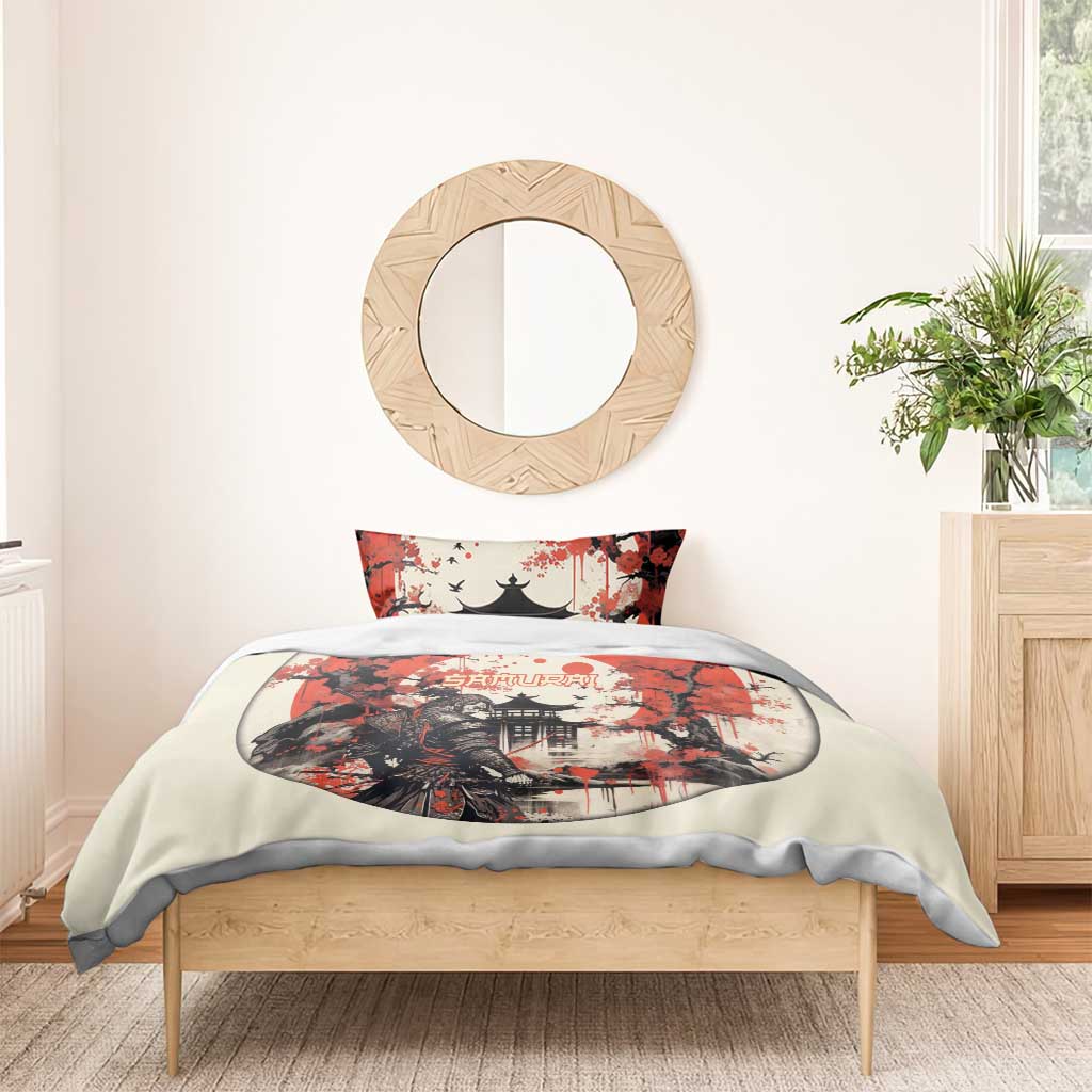 Samurai Warrior Japan Bedding Set Red-blossomed Tree Classic Japanese Stylized - Wonder Print Shop
