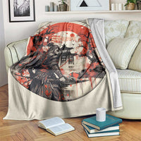 Samurai Warrior Japan Blanket Red-blossomed Tree Classic Japanese Stylized - Wonder Print Shop