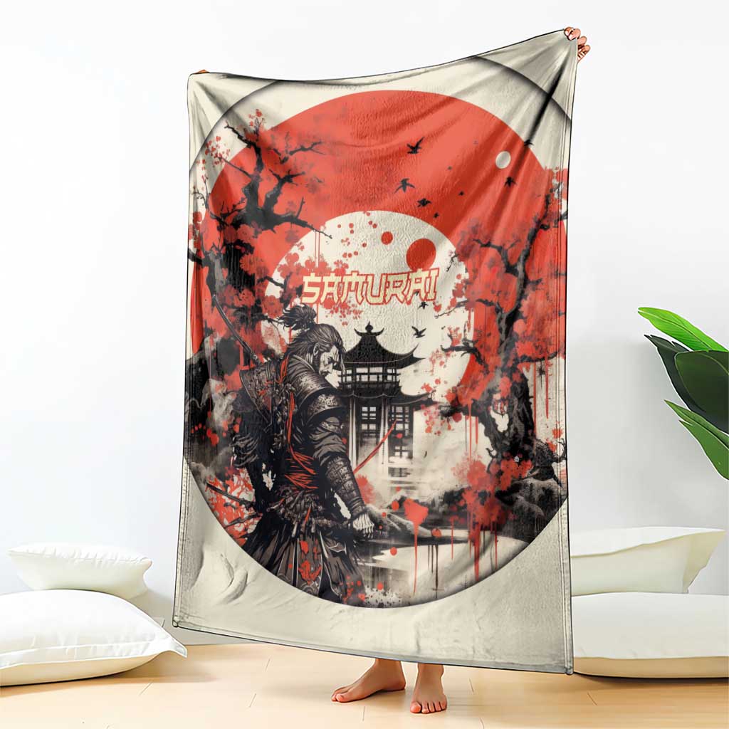 Samurai Warrior Japan Blanket Red-blossomed Tree Classic Japanese Stylized - Wonder Print Shop