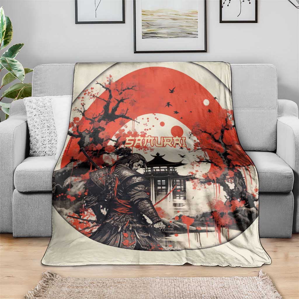 Samurai Warrior Japan Blanket Red-blossomed Tree Classic Japanese Stylized - Wonder Print Shop