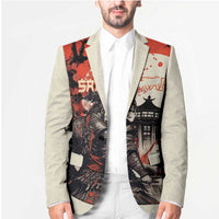 Samurai Warrior Japan Blazer Red-blossomed Tree Classic Japanese Stylized - Wonder Print Shop