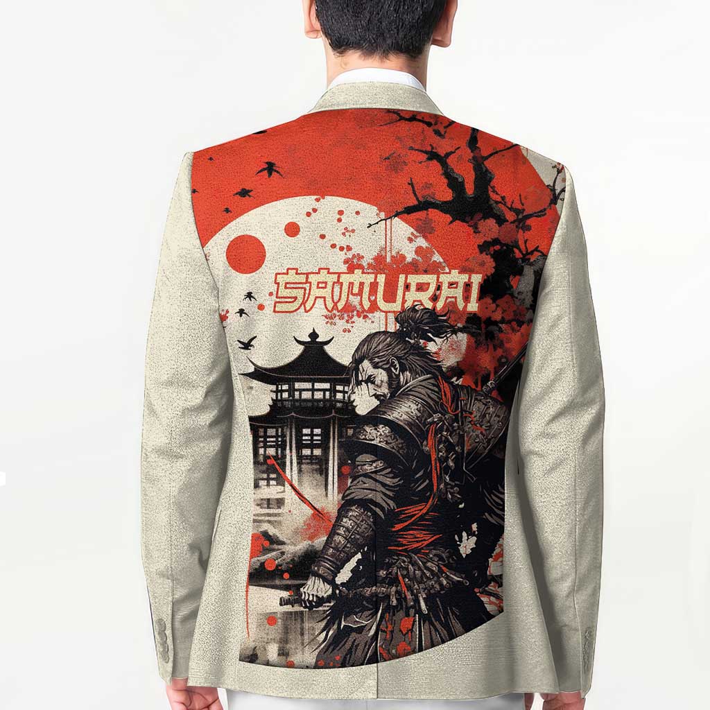 Samurai Warrior Japan Blazer Red-blossomed Tree Classic Japanese Stylized - Wonder Print Shop