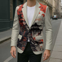 Samurai Warrior Japan Blazer Red-blossomed Tree Classic Japanese Stylized - Wonder Print Shop