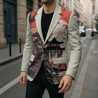 Samurai Warrior Japan Blazer Red-blossomed Tree Classic Japanese Stylized - Wonder Print Shop