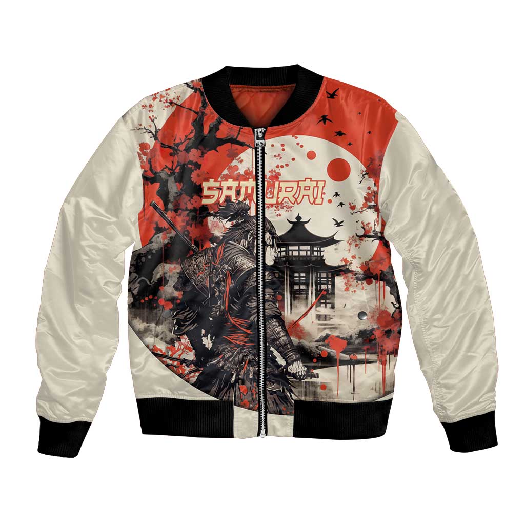Samurai Warrior Japan Bomber Jacket Red-blossomed Tree Classic Japanese Stylized - Wonder Print Shop