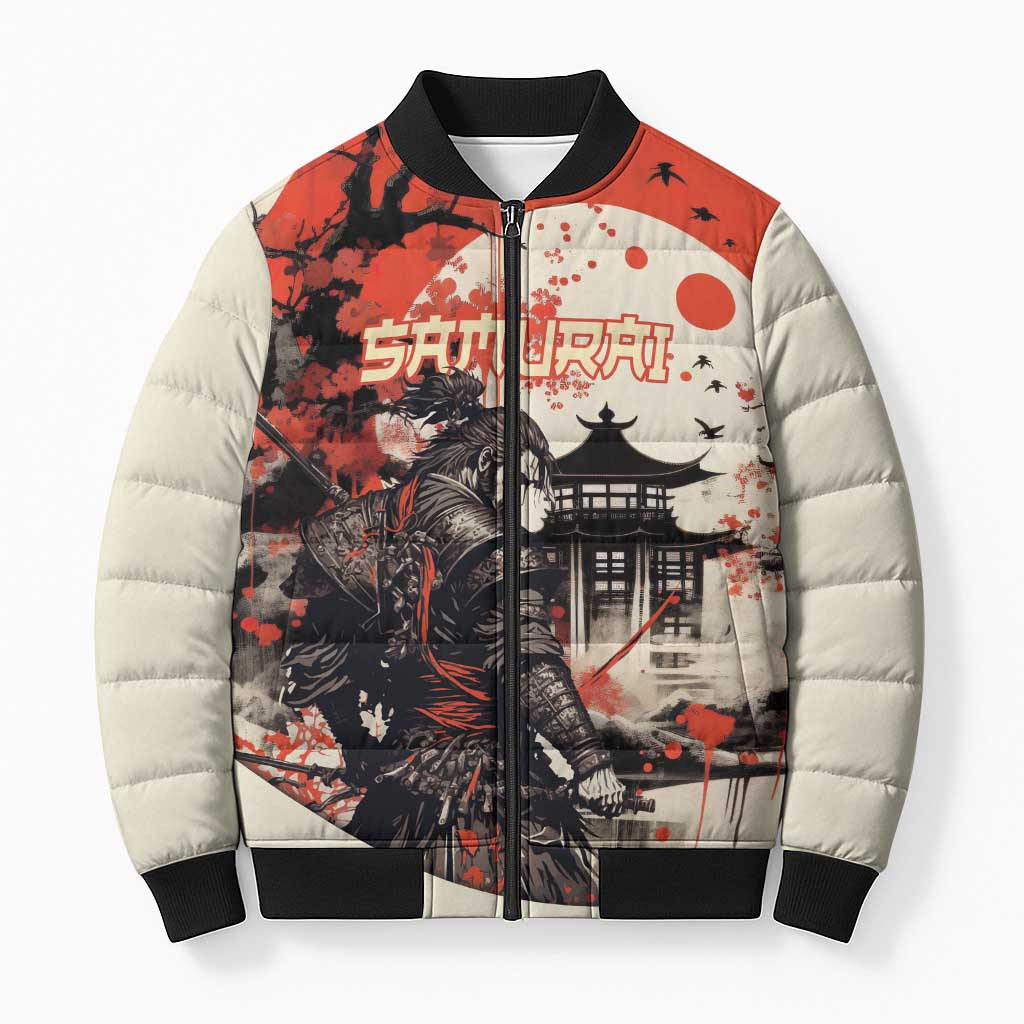 Samurai Warrior Japan Bomber Puffer Jacket Red-blossomed Tree Classic Japanese Stylized - Wonder Print Shop