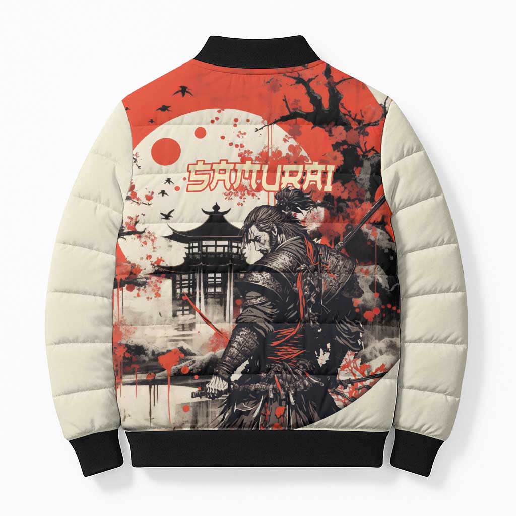 Samurai Warrior Japan Bomber Puffer Jacket Red-blossomed Tree Classic Japanese Stylized - Wonder Print Shop