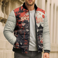 Samurai Warrior Japan Bomber Puffer Jacket Red-blossomed Tree Classic Japanese Stylized - Wonder Print Shop