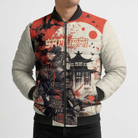 Samurai Warrior Japan Bomber Puffer Jacket Red-blossomed Tree Classic Japanese Stylized - Wonder Print Shop