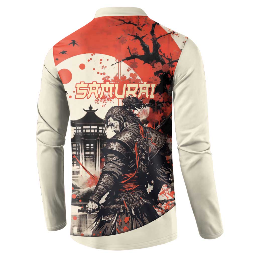 Samurai Warrior Japan Button Sweatshirt Red-blossomed Tree Classic Japanese Stylized - Wonder Print Shop