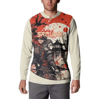 Samurai Warrior Japan Button Sweatshirt Red-blossomed Tree Classic Japanese Stylized - Wonder Print Shop