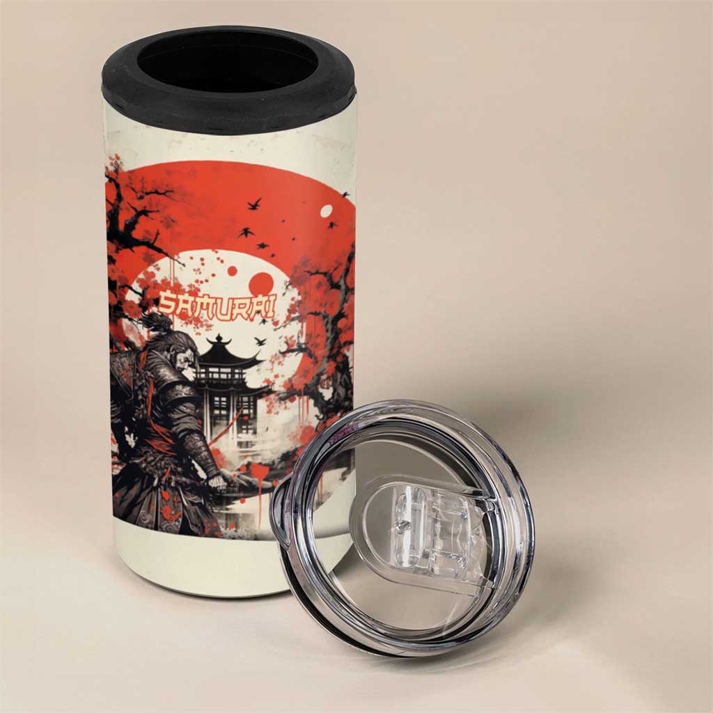 Samurai Warrior Japan 4 in 1 Can Cooler Tumbler Red-blossomed Tree Classic Japanese Stylized - Wonder Print Shop