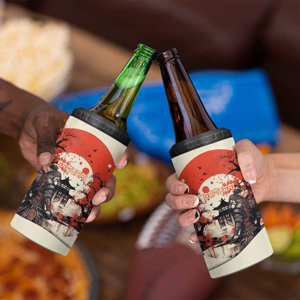 Samurai Warrior Japan 4 in 1 Can Cooler Tumbler Red-blossomed Tree Classic Japanese Stylized - Wonder Print Shop