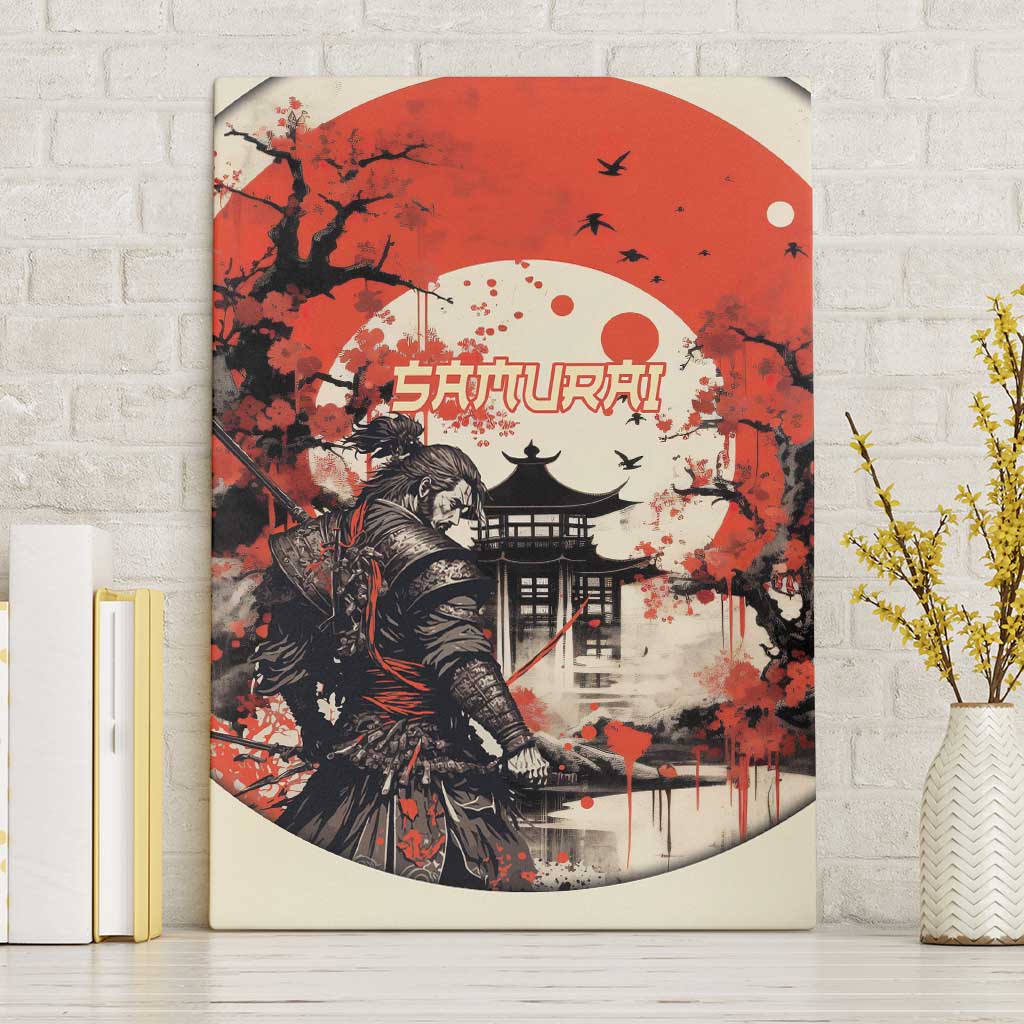 Samurai Warrior Japan Canvas Wall Art Red-blossomed Tree Classic Japanese Stylized - Wonder Print Shop