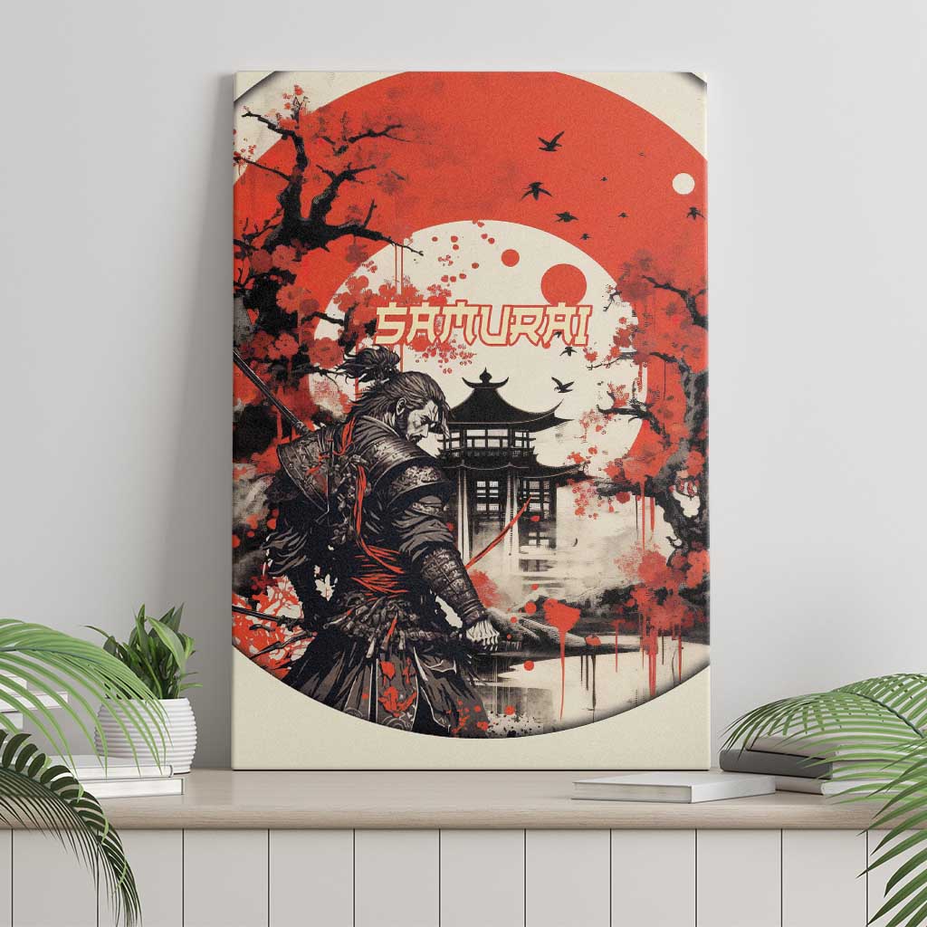 Samurai Warrior Japan Canvas Wall Art Red-blossomed Tree Classic Japanese Stylized - Wonder Print Shop