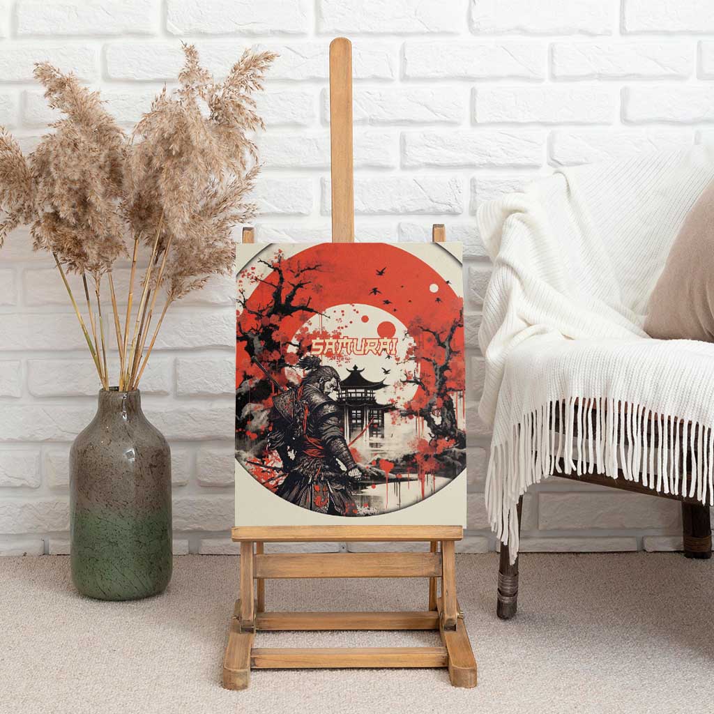 Samurai Warrior Japan Canvas Wall Art Red-blossomed Tree Classic Japanese Stylized - Wonder Print Shop