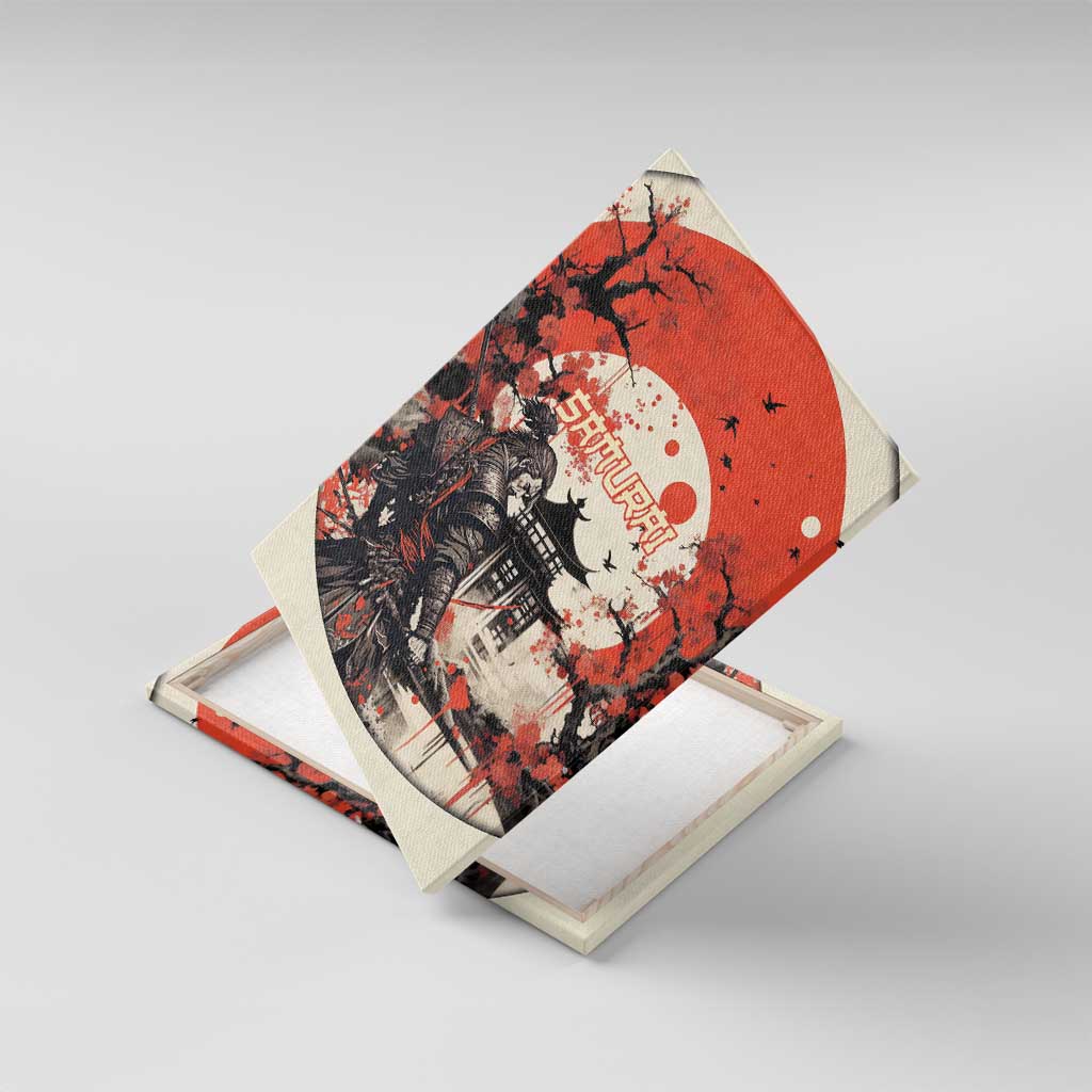 Samurai Warrior Japan Canvas Wall Art Red-blossomed Tree Classic Japanese Stylized - Wonder Print Shop