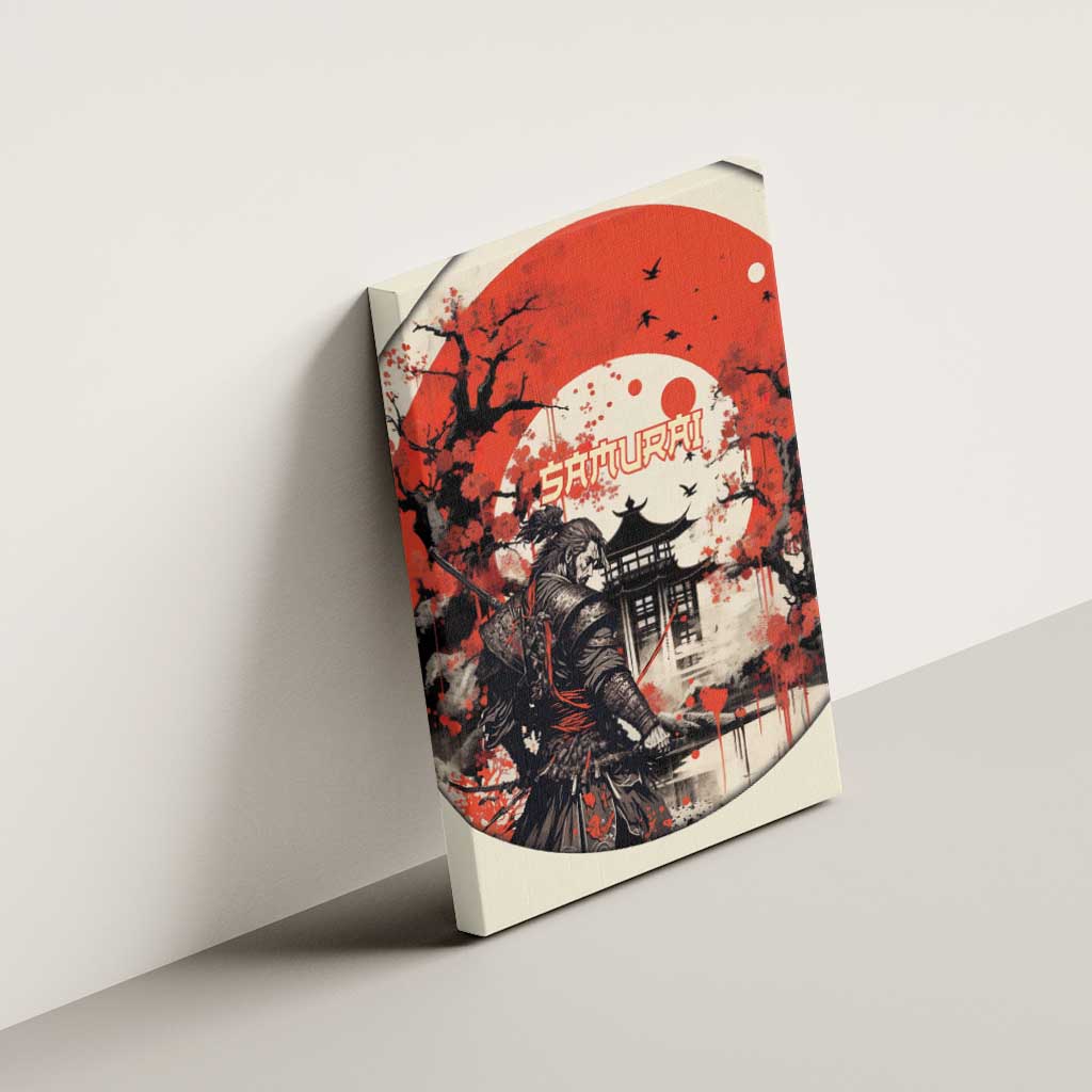 Samurai Warrior Japan Canvas Wall Art Red-blossomed Tree Classic Japanese Stylized - Wonder Print Shop