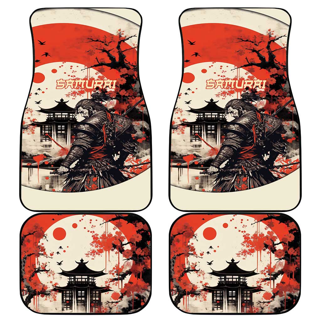 Samurai Warrior Japan Car Mats Red-blossomed Tree Classic Japanese Stylized - Wonder Print Shop