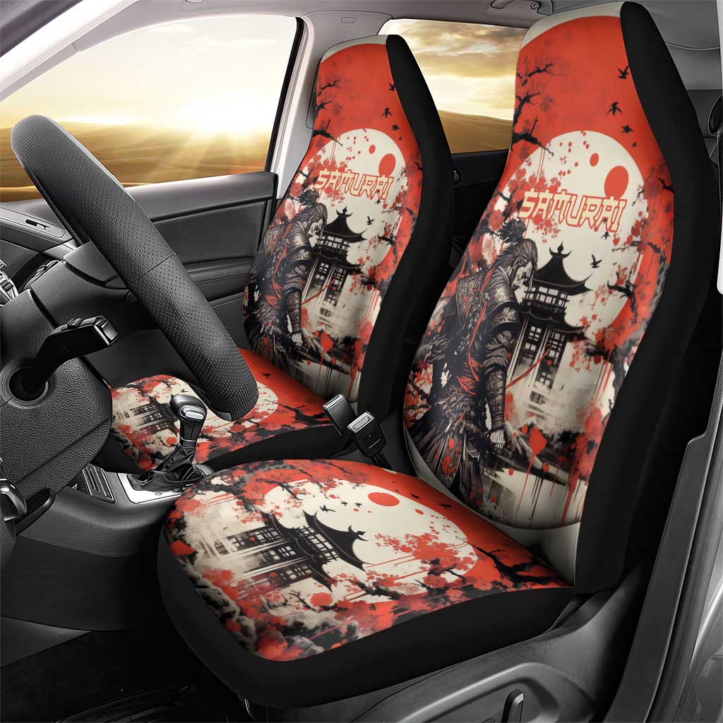 Samurai Warrior Japan Car Seat Cover Red-blossomed Tree Classic Japanese Stylized - Wonder Print Shop