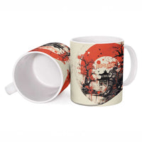 Samurai Warrior Japan Ceramic Mug Red-blossomed Tree Classic Japanese Stylized - Wonder Print Shop