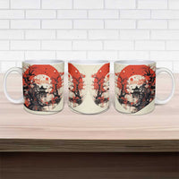 Samurai Warrior Japan Ceramic Mug Red-blossomed Tree Classic Japanese Stylized - Wonder Print Shop