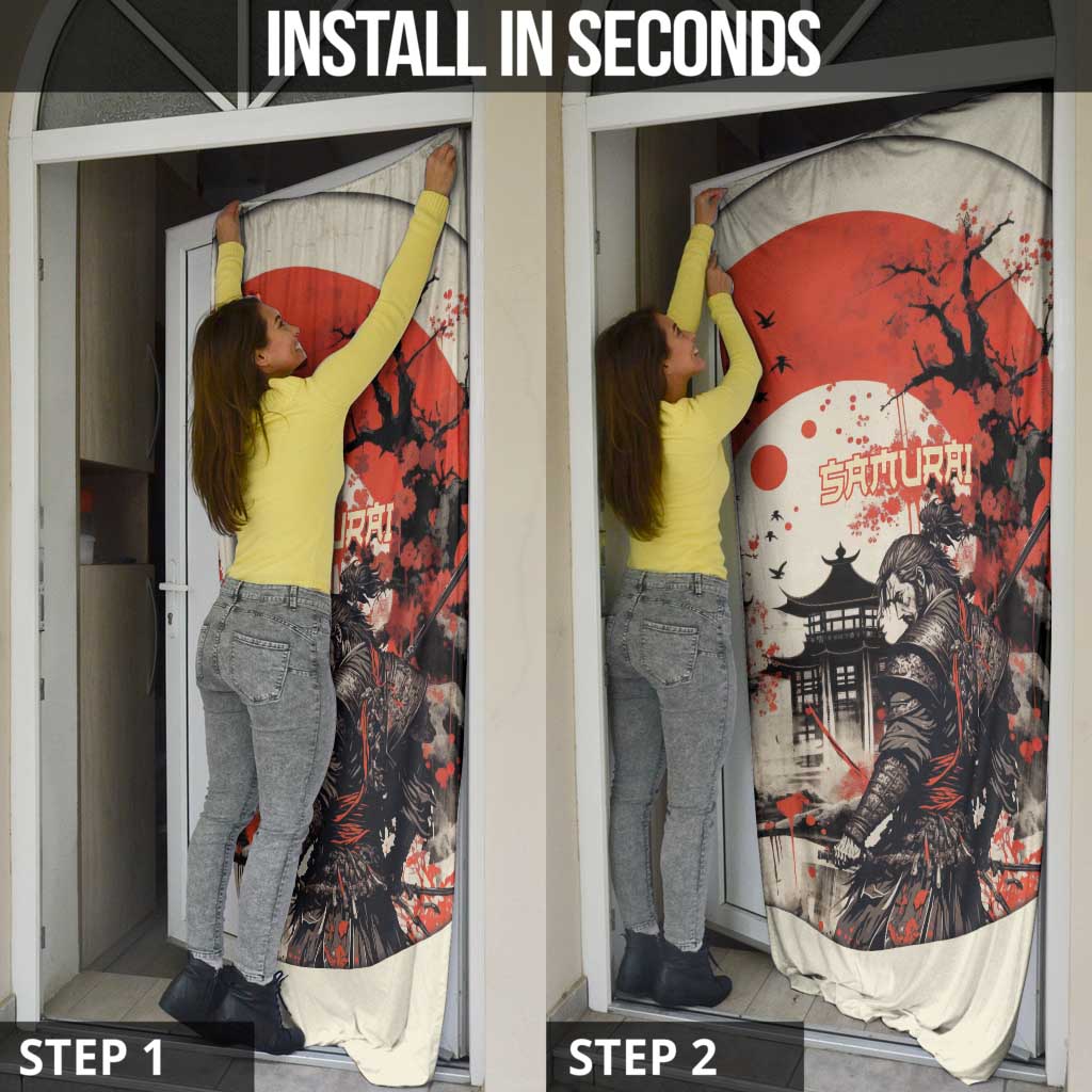Samurai Warrior Japan Door Cover Red-blossomed Tree Classic Japanese Stylized - Wonder Print Shop
