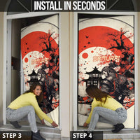Samurai Warrior Japan Door Cover Red-blossomed Tree Classic Japanese Stylized - Wonder Print Shop