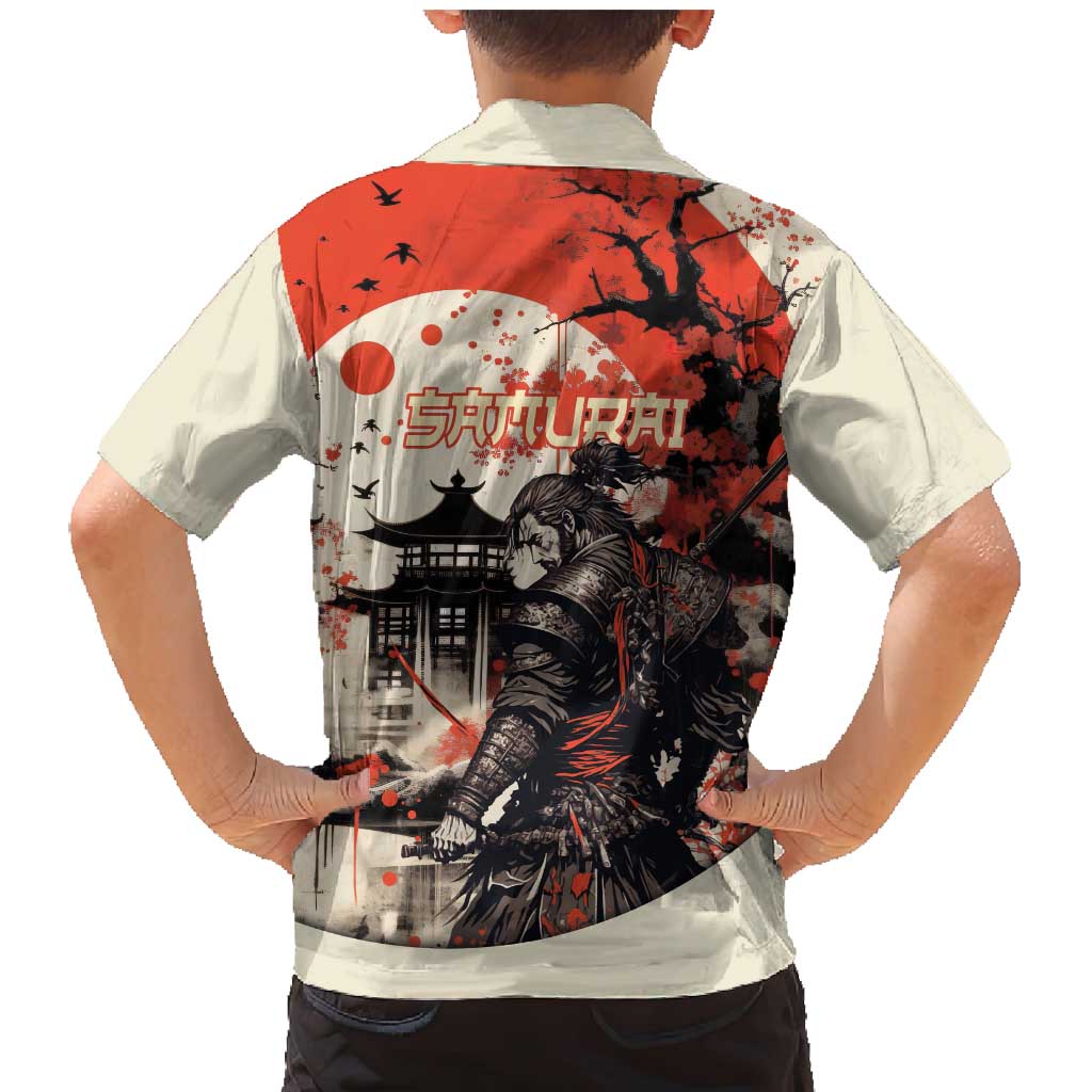 Samurai Warrior Japan Family Matching Mermaid Dress and Hawaiian Shirt Red-blossomed Tree Classic Japanese Stylized - Wonder Print Shop