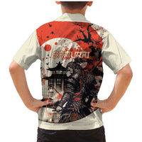 Samurai Warrior Japan Family Matching Mermaid Dress and Hawaiian Shirt Red-blossomed Tree Classic Japanese Stylized - Wonder Print Shop