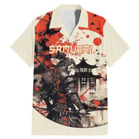 Samurai Warrior Japan Family Matching Mermaid Dress and Hawaiian Shirt Red-blossomed Tree Classic Japanese Stylized - Wonder Print Shop