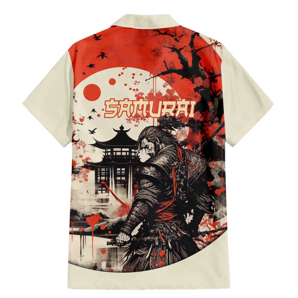 Samurai Warrior Japan Family Matching Mermaid Dress and Hawaiian Shirt Red-blossomed Tree Classic Japanese Stylized - Wonder Print Shop