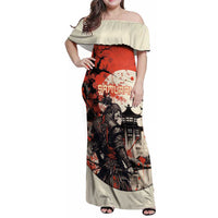Samurai Warrior Japan Family Matching Off Shoulder Maxi Dress and Hawaiian Shirt Red-blossomed Tree Classic Japanese Stylized - Wonder Print Shop