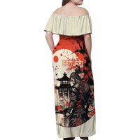 Samurai Warrior Japan Family Matching Off Shoulder Maxi Dress and Hawaiian Shirt Red-blossomed Tree Classic Japanese Stylized - Wonder Print Shop