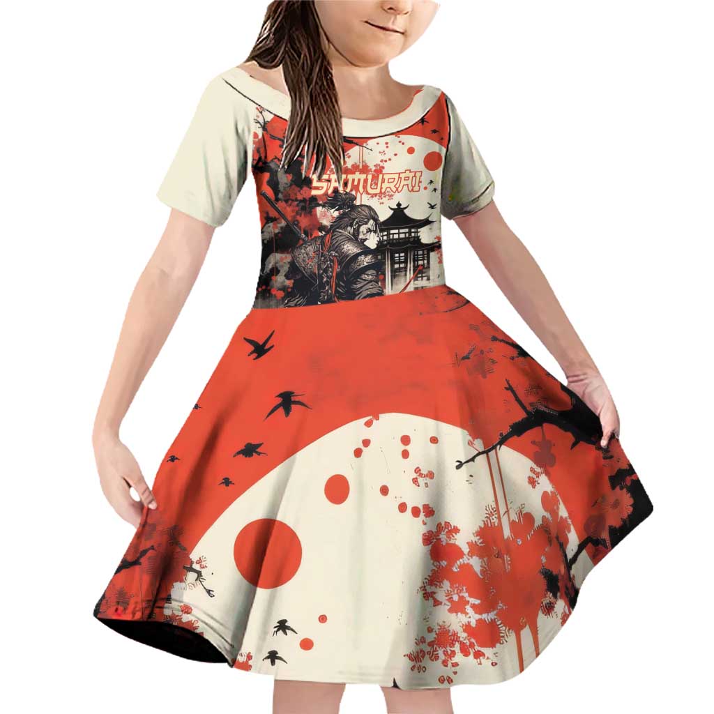 Samurai Warrior Japan Family Matching Off Shoulder Short Dress and Hawaiian Shirt Red-blossomed Tree Classic Japanese Stylized - Wonder Print Shop