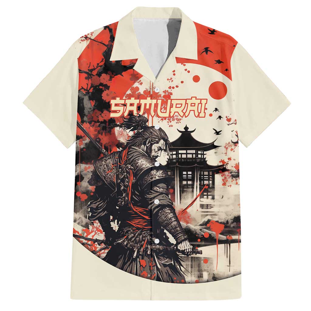 Samurai Warrior Japan Family Matching Puletasi and Hawaiian Shirt Red-blossomed Tree Classic Japanese Stylized - Wonder Print Shop