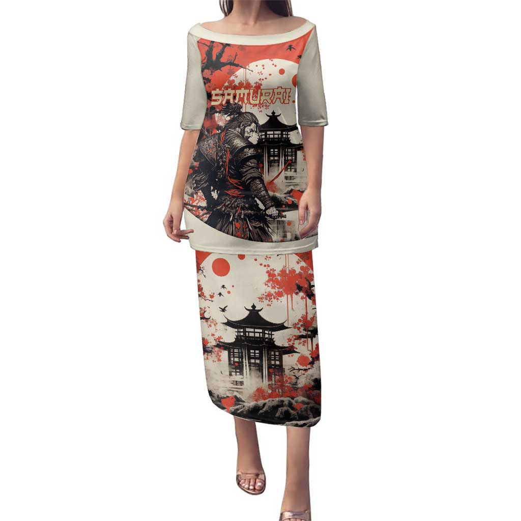 Samurai Warrior Japan Family Matching Puletasi and Hawaiian Shirt Red-blossomed Tree Classic Japanese Stylized - Wonder Print Shop