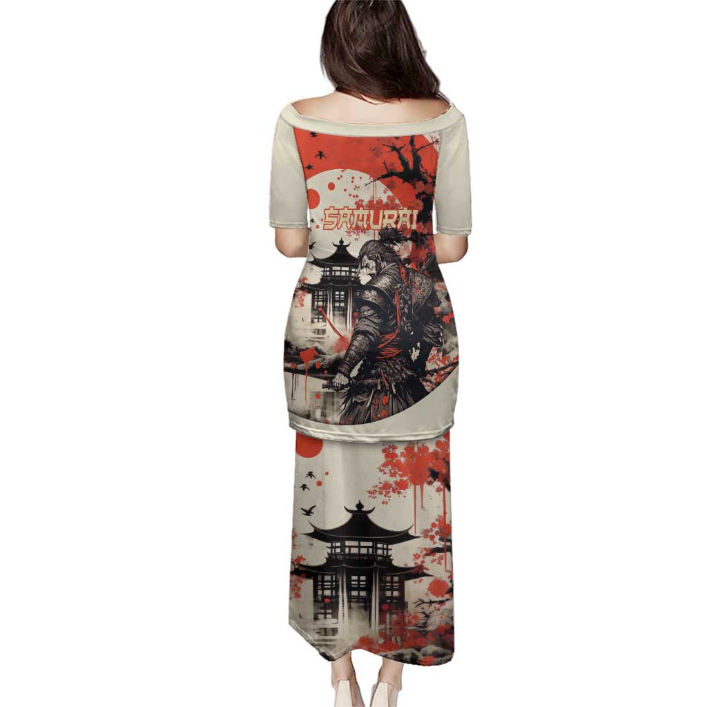 Samurai Warrior Japan Family Matching Puletasi and Hawaiian Shirt Red-blossomed Tree Classic Japanese Stylized - Wonder Print Shop