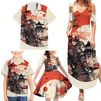 Samurai Warrior Japan Family Matching Summer Maxi Dress and Hawaiian Shirt Red-blossomed Tree Classic Japanese Stylized - Wonder Print Shop