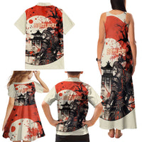 Samurai Warrior Japan Family Matching Tank Maxi Dress and Hawaiian Shirt Red-blossomed Tree Classic Japanese Stylized - Wonder Print Shop